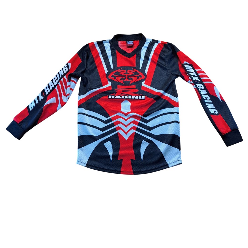 MTX Motocross Racing Jersey Kids L Red Black Good Long Sleeve Mesh Graphic